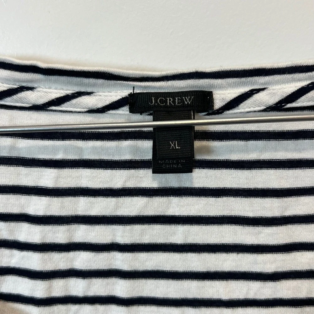 J.Crew‎ Women Long Sleeve Striped Viscose Top White Black XL